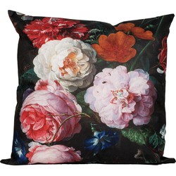 Anna's collection buitenkussen bloem - zwart/roze - 45 x 45 cm - Sierkussens