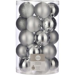 25x Kunststof kerstballen zilver 8 cm - Kerstbal