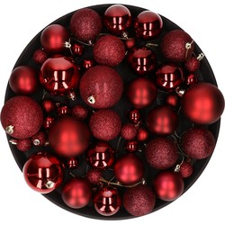 Kerstversiering set kerstballen donkerrood 6 - 8 - 10 cm - pakket van 46x stuks - Kerstbal