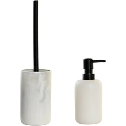 Toiletborstel met houder 38 cm en zeeppompje 300 ml polystone wit - Badkameraccessoireset