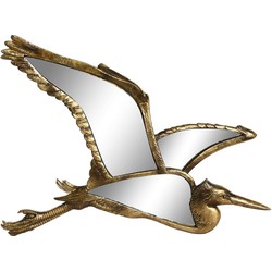 Items Wand decoratie spiegel ornament - vogel/reiger - goud - polyresin/glas - L35 x H26 cm - Spiegels