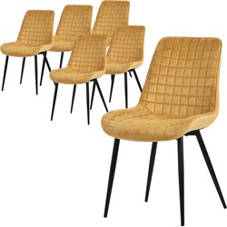 Eetkamerstoel set van 6 mosterdgeel met fluwelen bekleding en stalen poten Keukenstoel met rugleuning ML design