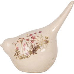 Clayre & Eef Decoratie Beeld Vogel 17x11x18 cm Beige Keramiek