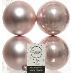 4x Kunststof kerstballen glanzend/mat lichtroze 10 cm kerstboom versiering/decoratie - Kerstbal
