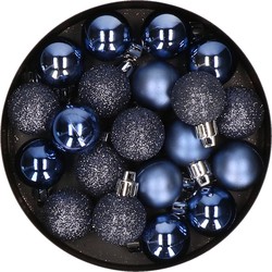 60x stuks kleine kunststof kerstballen donkerblauw 3 cm - Kerstbal