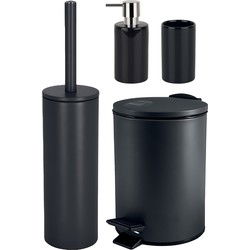 Spirella Badkamer accessoires set - WC-borstel/pedaalemmer/zeeppompje/beker - zwart - Badkameraccessoireset