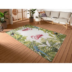 Binnen- En Buitenkleed - Tropical Flamingo & Leaves Meerkleurig