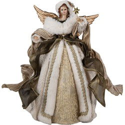 Clayre & Eef Kerstdecoratie Engel 28 cm Beige Goudkleurig Textiel op Kunststof Kerstboomversiering