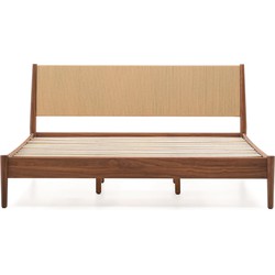 Kave Home - Bed Elan van notenfineer en massief notenhout met koord 160 180 x 200 cm FSC Mix Credit.