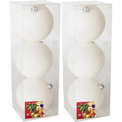 6x stuks kerstballen winter wit glitters kunststof 10 cm - Kerstbal