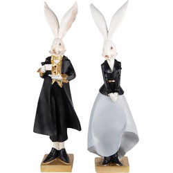 Clayre & Eef Beeld Konijn 14x12x47 / 14x12x47 cm Zwart Grijs Polyresin Woonaccessoires