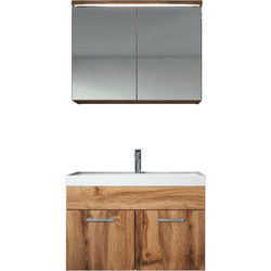 Badplaats Badkamermeubel Set Paso 02 80 x 40 cm - Eiken - Badmeubel met Spiegelkast