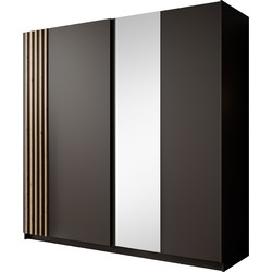Meubella - Kledingkast Boets - Zwart - Eiken - 200 cm - Met spiegel