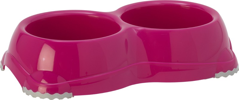 Moderna plastic katteneetbak dubbel Smarty 1 hot pink (inhoud 2x 330 ml) - Gebr. de Boon - 