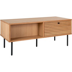 Kyoto Coffee Table - Salontafel, eikenfineer, zwart metalen poten, 2 laden, 50x100x45 cm