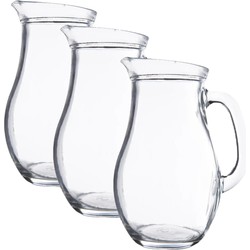 3x stuks karaffen/schenkkannen 1 liter van glas bol model - Schenkkannen