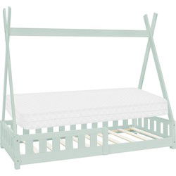 Kinderbed Tipi 80x160 cm mint van grenenhout incl. matras H-10cm uitvalbescherming en lattenbodem ML design