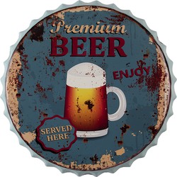 Clayre & Eef Tekstbord  Ø 50 cm Blauw Ijzer Premium Beer Wandbord