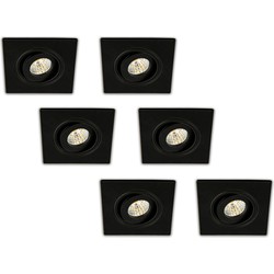 Groenovatie Inbouwspot LED 3W, Vierkant, Kantelbaar, Aluminium, Dimbaar, Zwart, 6-Pack