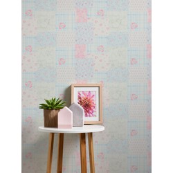 Livingwalls behang bloemmotief blauw, roze, wit en groen - 53 cm x 10,05 m - AS-390661