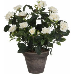 Witte rozen kunstplant 33 cm met pot stan grey - Kunstplanten