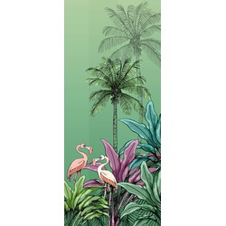Komar fotobehang Jungle Flamingo groen - 100 x 280 cm - 610034