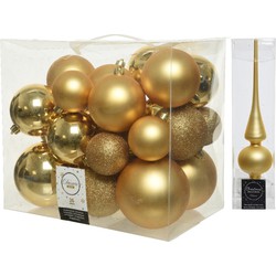 Kerstversiering kunststof kerstballen met piek goud 6-8-10 cm pakket van 27x stuks - Kerstbal