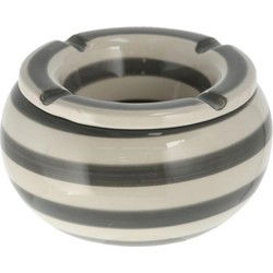 Asbak - grijs/ wit - gestreept - dolomiet - 13,5 cm - stormasbak - Asbakken
