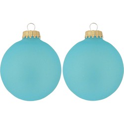 24x Matte blauwe kerstballen van glas 7 cm - Kerstbal