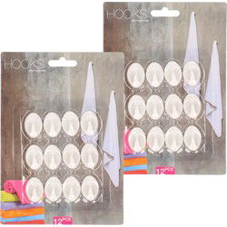 Zelfklevende keuken/badkamer/kleding/ophang haakjes - 24x stuks - kunststof - wit - Handdoekhaakjes