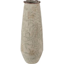 Clayre & Eef Vaas  Ø 14x40 cm Groen Beige Keramiek Bladeren Decoratie Vaas