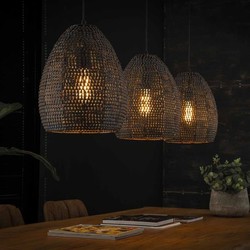 Hanglamp industrieel Armoor 3-lichts ovaal zwart bruin