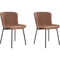 QUVIO Eetkamerstoel Lucy - Bouclé - Staal - Roestbruin - Set van 2