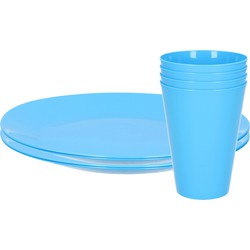 8-delig ontbijt/diner set van hard kunststof in het blauw - outdoor camping - Drinkbekers