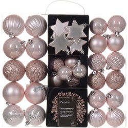 Decoris kerstballen en kersthangers - 40x - kunststof - lichtroze - mix - Kerstbal