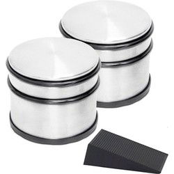 Ronde deurstopper met beschermranden 1.1 kg + gratis deurwig zwart - Deurstoppers