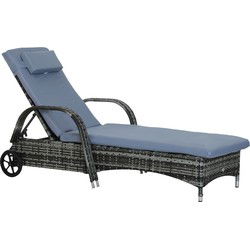 4goodz Outsunny poly-rotan ligbank ligstoel rotan ligstoel tuinmeubel mobiel grijs