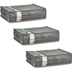 Zeller dekbed/kussen opberghoezen - 3x - grijs met venster - 50 x 70 x 20cm - Opberghoezen