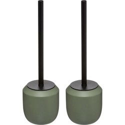 2x stuks WC-/toiletborstel met houder rond kaki groen polyresin 39 cm - Toiletborstels