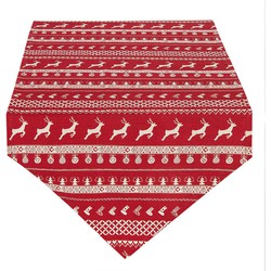 Clayre & Eef Tafelloper  50x160 cm Rood Beige Katoen Herten en Kerst Tafelkleed