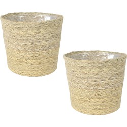 Set van 2x stuks plantenpot/bloempot van jute/zeegras diameter 30 cm en hoogte 26 cm creme beige - Plantenpotten