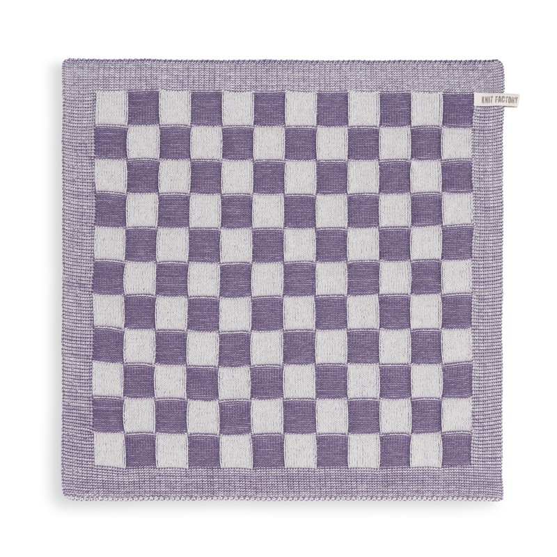 Knit Factory Gebreide Keukendoek - Keukenhanddoek Block - Ecru/Violet - 50x50 cm - 