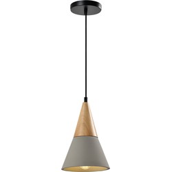 QUVIO Hanglamp langwerpig beton met hout grijs - QUV5141L-GREY