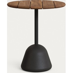 Kave Home - Saura tafel van zwart geverfd cement en acacia met walnoot afwerking 75 x Ø70 cm