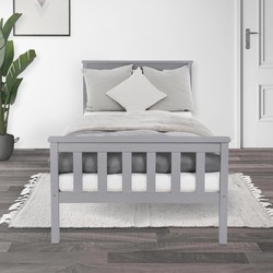 Bedframe eenpersoonsbed 90x200cm van grenenhout in lichtgrijs met lattenbodem ML design