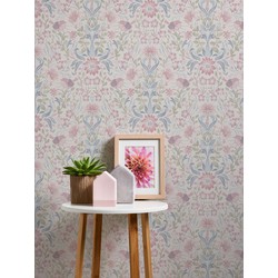 Livingwalls behang bloemmotief crème, blauw, roze en groen - 53 cm x 10,05 m - AS-390753