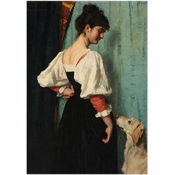 Schilderij op Paneel Portret van een jonge vrouw met de hond Puck