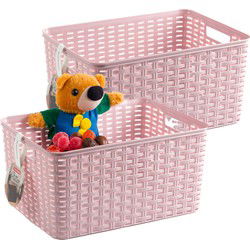 Plasticforte Opbergmand - 2x - Kastmand - rotan kunststof - roze - 18 Liter - 29 x 39 x 20 cm - Opbergmanden