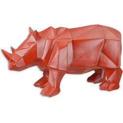 A RESIN POLYGONAL FIGURINE OF A RHINOCEROS, RED