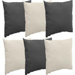 Bank/sier/tuin kussens voor binnen/buiten set 6x stuks beige/antraciet 40 x 40 cm - Sierkussens